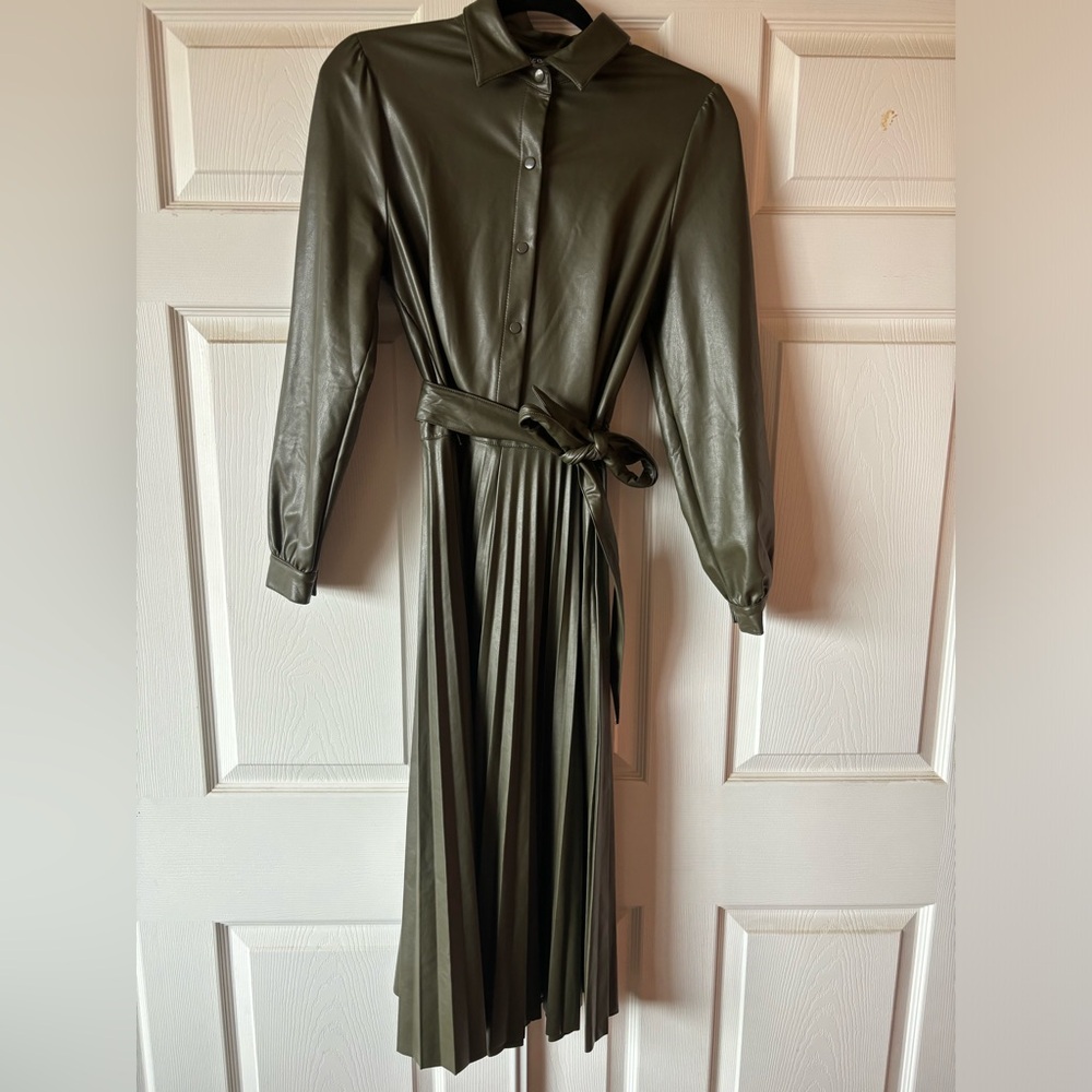 Army Green Midi Vegan Leather Dress